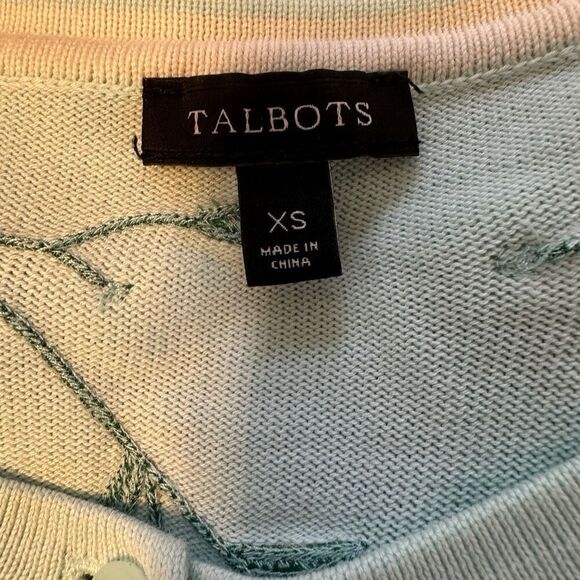 Unique Talbots mint cardigan with floral accents- xs - Picture 2 of 7